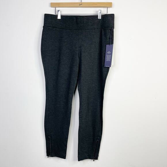 NYDJ Pull On Stretch Knit Legging Pants Ankle Zip Charcoal Gray 10P 10 P new nwt - Picture 1 of 16